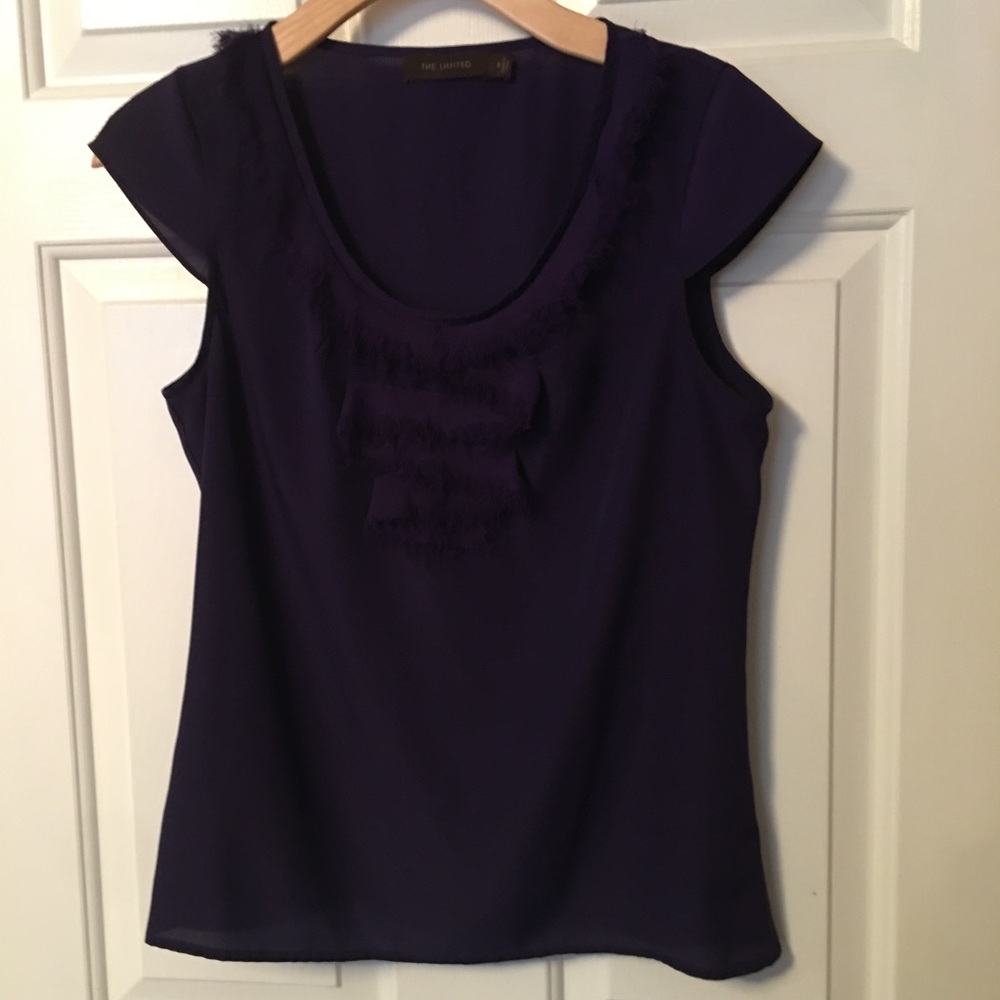 The Limited Womens Top Purple Cap Sleeve Semi Sheer Blouse V Neck Small Pullover
